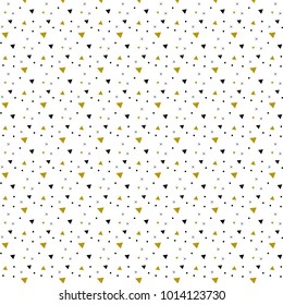 Ornament memphis Vector pattern with black and yellow triangle and drops and cross on white background