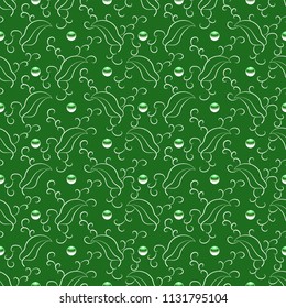 Ornament with mint curls and water drops on green background.