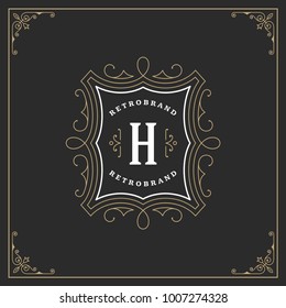 Ornament monogram logo design template vector flourishes calligraphic vintage frame. Good for Luxury Crest, boutique brand, wedding shop, hotel sign.