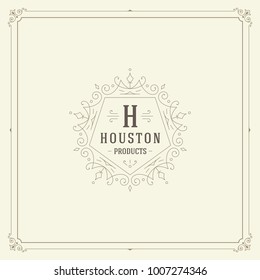 Ornament monogram logo design template vector flourishes calligraphic vintage frame. Good for Luxury Crest, boutique brand, wedding shop, hotel sign.