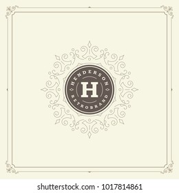 Ornament monogram logo design template vector flourishes calligraphic vintage frame. Good for Luxury Crest, boutique brand, wedding shop, hotel sign.