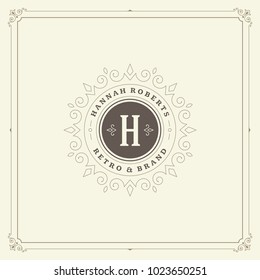 Ornament monogram logo design template vector flourishes calligraphic vintage frame. Good for Luxury Crest, boutique brand, wedding shop, hotel sign.