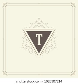 Ornament monogram logo design template vector flourishes calligraphic vintage frame. Good for Luxury Crest, boutique brand, wedding shop, hotel sign.