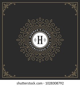 Ornament monogram logo design template vector flourishes calligraphic vintage frame. Good for Luxury Crest, boutique brand, wedding shop, hotel sign.
