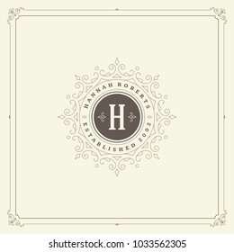 Ornament monogram logo design template vector flourishes calligraphic vintage frame. Good for Luxury Crest, boutique brand, wedding shop, hotel sign.