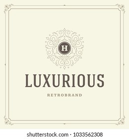 Ornament monogram logo design template vector flourishes calligraphic vintage frame. Good for Luxury Crest, boutique brand, wedding shop, hotel sign.