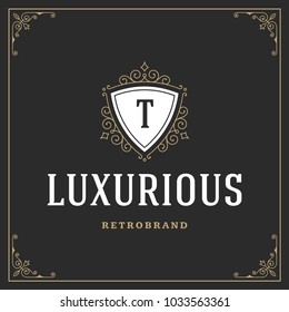 Ornament monogram logo design template vector flourishes calligraphic vintage frame. Good for Luxury Crest, boutique brand, wedding shop, hotel sign.