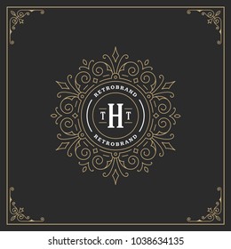 Ornament monogram logo design template vector flourishes calligraphic vintage frame. Good for Luxury Crest, boutique brand, wedding shop, hotel sign.