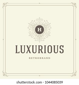 Ornament monogram logo design template vector flourishes calligraphic vintage frame. Good for Luxury Crest, boutique brand, wedding shop, hotel sign.