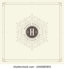 Ornament monogram logo design template vector flourishes calligraphic vintage frame. Good for Luxury Crest, boutique brand, wedding shop, hotel sign.