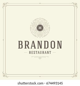 Ornament monogram logo design template vector flourishes calligraphic decorations elegant royal lines. Good for Luxury Crest, boutique brand, wedding shop, hotel sign.