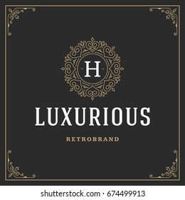 Ornament monogram logo design template vector flourishes calligraphic decorations elegant royal lines. Good for Luxury Crest, boutique brand, wedding shop, hotel sign.