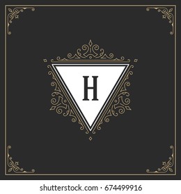 Ornament monogram logo design template vector flourishes calligraphic decorations elegant royal lines. Good for Luxury Crest, boutique brand, wedding shop, hotel sign.