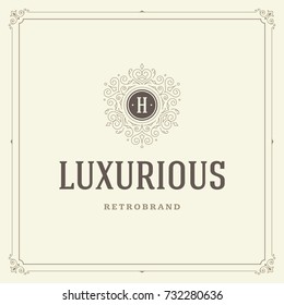 Ornament monogram logo design template vector flourishes calligraphic vintage frame. Good for Luxury Crest, boutique brand, wedding shop, hotel sign.
