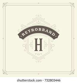 Ornament monogram logo design template vector flourishes calligraphic vintage frame. Good for Luxury Crest, boutique brand, wedding shop, hotel sign.