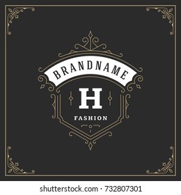 Ornament monogram logo design template vector flourishes calligraphic vintage frame. Good for Luxury Crest, boutique brand, wedding shop, hotel sign.