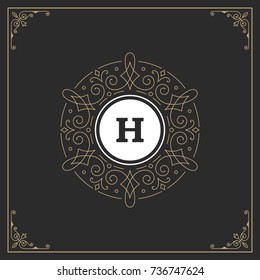 Ornament monogram logo design template vector flourishes calligraphic vintage frame. Good for Luxury Crest, boutique brand, wedding shop, hotel sign.