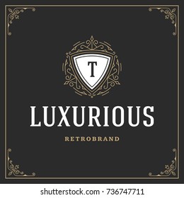 Ornament monogram logo design template vector flourishes calligraphic vintage frame. Good for Luxury Crest, boutique brand, wedding shop, hotel sign.