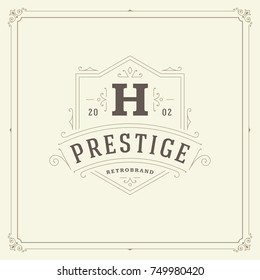 Die Design-Vektorillustration für das Logo im Ornament-Monogramm-Format floriert kalligraphische Vintage-Rahmen. Gut für Luxus-Crest, Boutique-Marke, Hochzeitsgeschäft, Hotelschild.