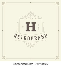 Ornament monogram logo design template vector flourishes calligraphic vintage frame. Good for Luxury Crest, boutique brand, wedding shop, hotel sign.
