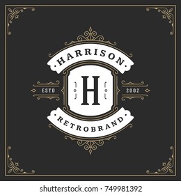 Ornament monogram logo design template vector flourishes calligraphic vintage frame. Good for Luxury Crest, boutique brand, wedding shop, hotel sign.