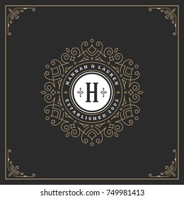 Ornament monogram logo design template vector flourishes calligraphic vintage frame. Good for Luxury Crest, boutique brand, wedding shop, hotel sign.