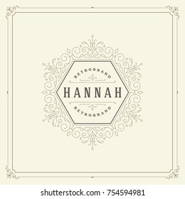 Ornament monogram logo design template vector flourishes calligraphic vintage frame. Good for Luxury Crest, boutique brand, wedding shop, hotel sign.