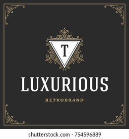 Ornament monogram logo design template vector flourishes calligraphic vintage frame. Good for Luxury Crest, boutique brand, wedding shop, hotel sign.
