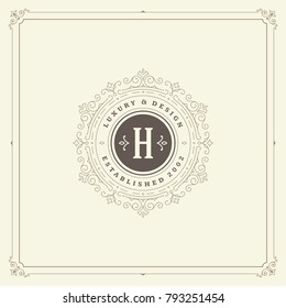 Ornament monogram logo design template vector flourishes calligraphic vintage frame. Good for Luxury Crest, boutique brand, wedding shop, hotel sign.