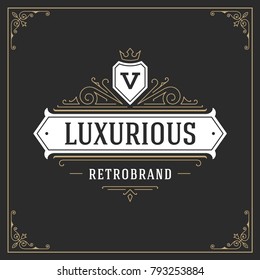 Ornament monogram logo design template vector flourishes calligraphic vintage frame. Good for Luxury Crest, boutique brand, wedding shop, hotel sign.