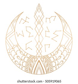 Ornament in moon, Vintage decorative elements, Oriental pattern, Islam, Arabic, Indian motifs
