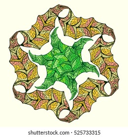 Ornament multicolor doodle  mandala. Vintage decorative element. Hand drawn background.