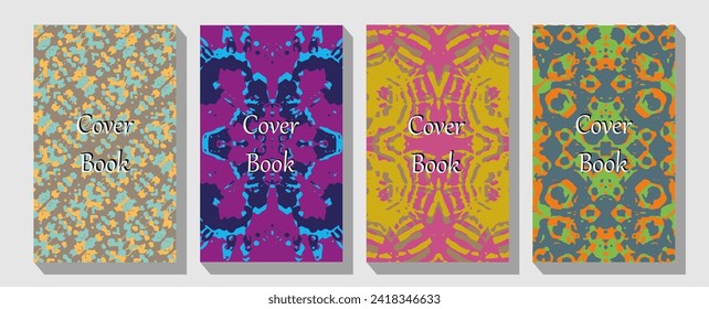 Ornament on the cover and spine of the book. Set of Sample design.  Colorful geometric background, vector illustration.
