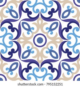 Ornament on Italian tiles, majolica, seamless