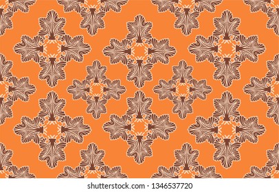 Ornament on an orange background. Flower motifs.