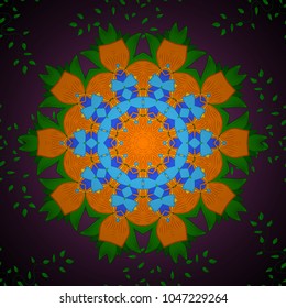 Ornament orange, purple and brown colored card with mandala. Geometric circle vector element. Tribal, Boho, Bohemian style. Kaleidoscope, medallion, yoga, india, arabic.