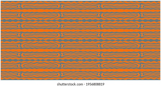 An ornament of orange waves and stripes on a gray background. Use it for textures and illustrations.