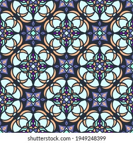 Ornamento de estilo oriental, con un patrón geométrico de color azul-azul.Ilustración vectorial