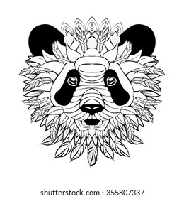 Ornament panda. Doodle illustration.