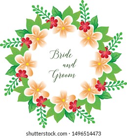 Ornament pattern colorful floral frame, for wedding poster bride and groom. Vector