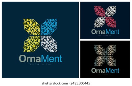 adorno patrón colorido conjunto arte moderno de lujo y diseño de plantilla de logotipo artesanal