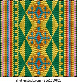  Ornament, pattern consists of elements with a gradient fill, imitating a three-dimensional texture, made in bright, saturated, national colors.