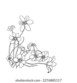 Ornament, a pattern of cute little flowers with long stems. Vector elegant illustration of buttercups for postcards, invitations, business cards.