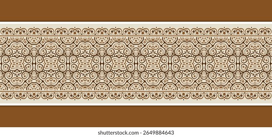 Ornament Pattern Decorative Repeating Border Design in Brown and Beige Tone