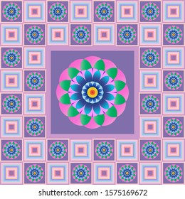 Ornament pattern of flowers and geometric shapes .Vector graphics.