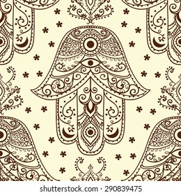 Ornament pattern with hamsa. Geometric circle element made in vector. Perfect cards for any other kind of design, birthday and other holiday, kaleidoscope,  medallion, yoga, india, arabic