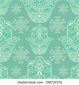 Ornament pattern with hamsa. Geometric circle element made in vector. Perfect cards for any other kind of design, birthday and other holiday, kaleidoscope,  medallion, yoga, india, arabic