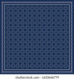 Ornament pattern for scarf design on navy blue background