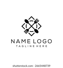 ornament pattern spoon and fork logo design vector