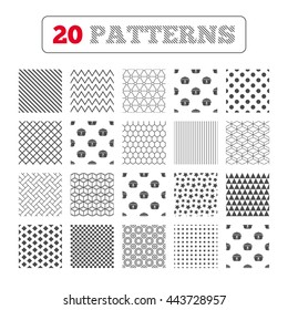 Ornament patterns, diagonal stripes and stars. Cooking pan icons. Boil 5, 6, 7 and 8 minutes signs. Stew food symbol. Geometric textures. Vector